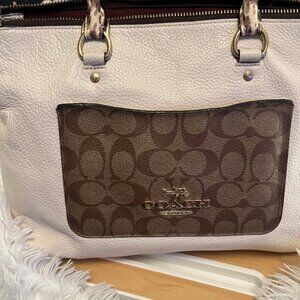 Coach Signature Emma Satchel in color Cream with Snakeskin Handles